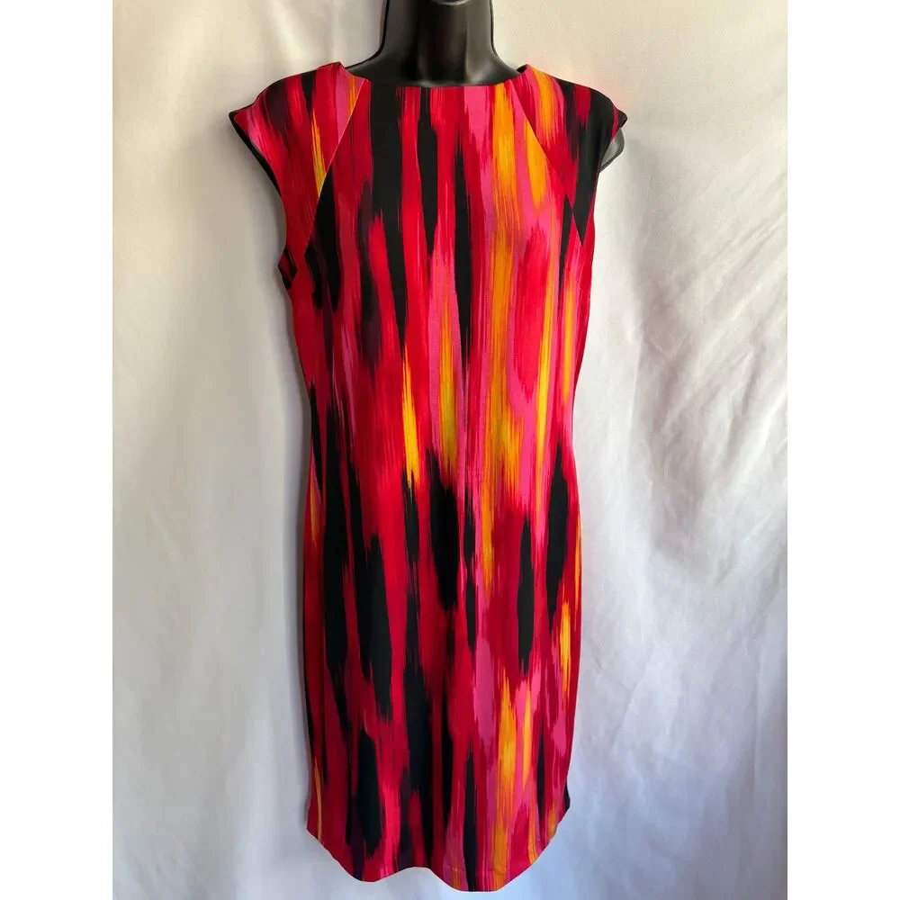 Carmen Marc Valvo Multicolor Red Sheath Mini Dress Size S 90s Professional Multi